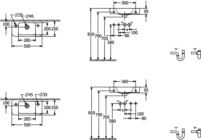 Villeroy & Boch Handwaschbecken „O.novo“ Compact 500 × 250 × 145 mm, für Becken mittig, mit Hahnlochbohrung, Hahnlochposition links in Weiß Alpin Villeroy & Boch Handwaschbecken „O.novo“ Compact 500 × 250 × 145 mm, für Becken mittig, mit Hahnlochbohrung, Hahnlochposition links in Weiß Alpin