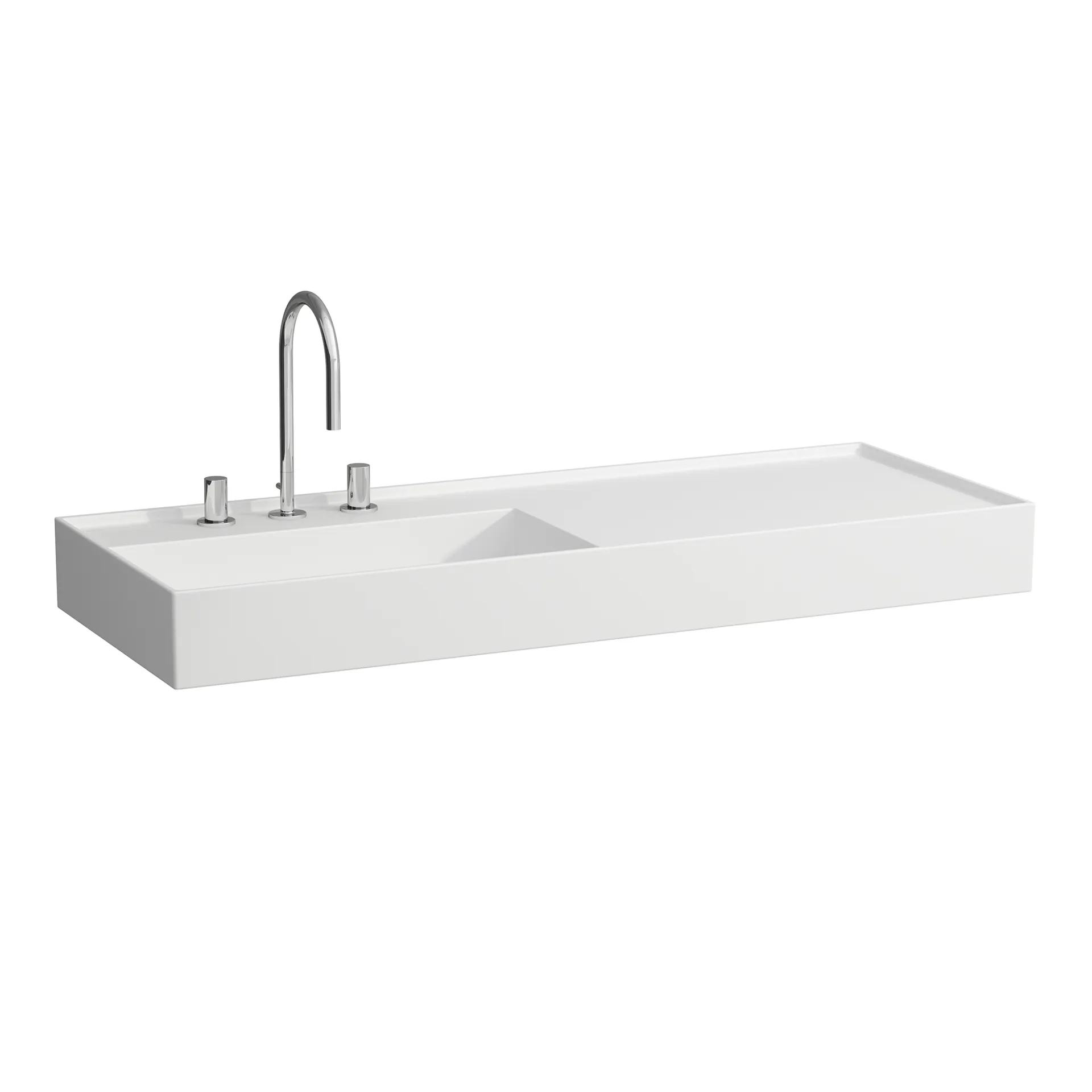 Laufen Waschtisch Kartell by Laufen, 1.200 x 460 mm, Höhe 150 mm, weiß matt, unterbaufähig mit verstecktem Ablauf und Becken links