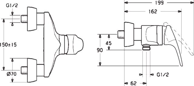 HA Einhebelmischer Brausebatterie HANSAMIX 0167 DN15 Chrom