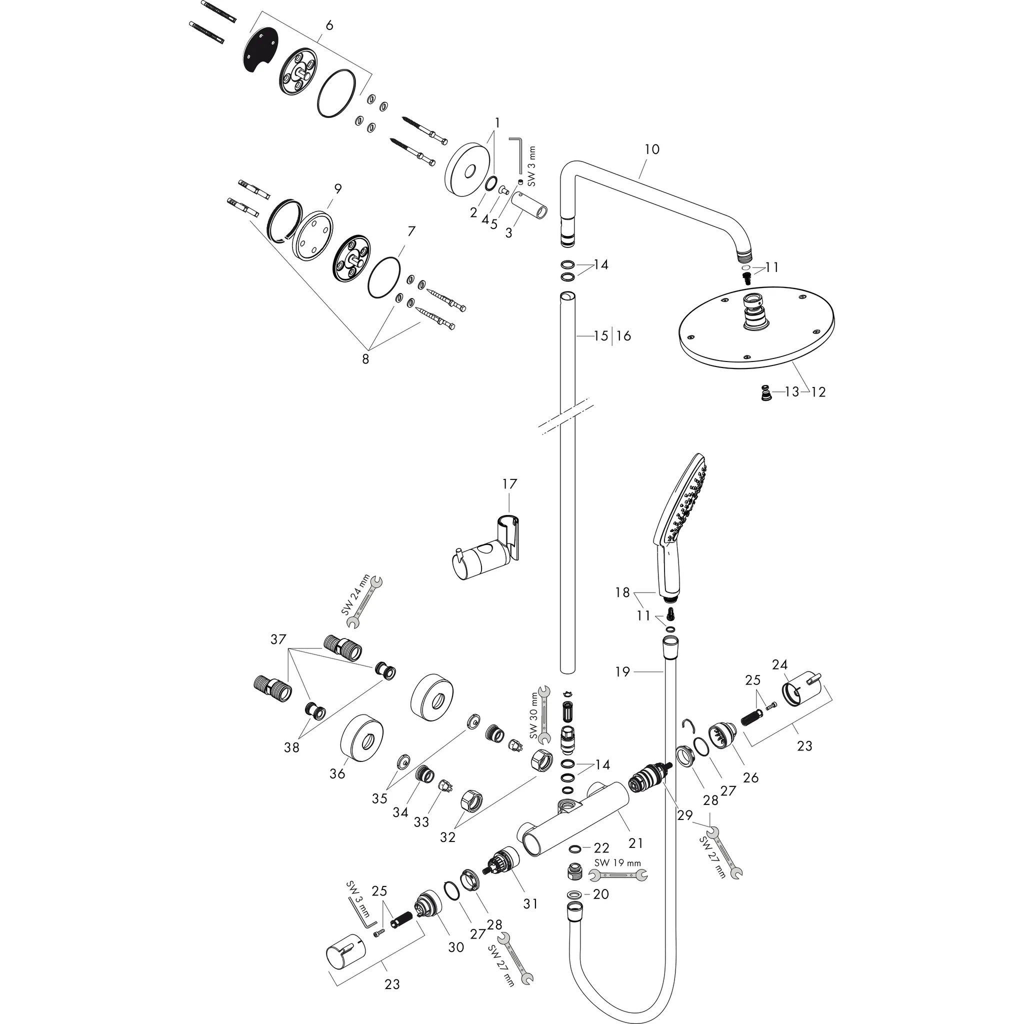 Showerpipe Raindance Select chrom mit Kopfbrause Raindance Air 1jet 240mm