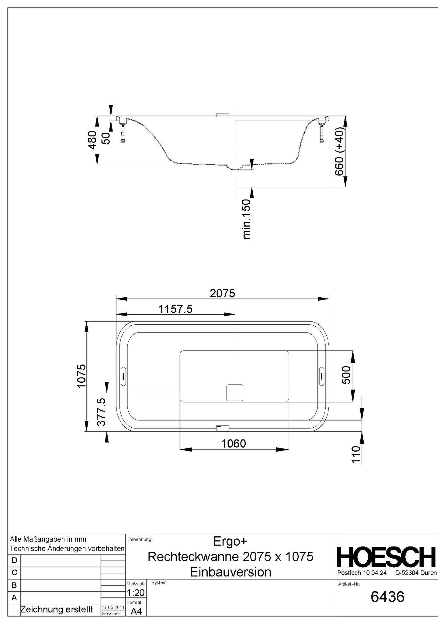 Hoesch Ergo+ Badewanne Rechteck 2075x1075 Weiß/verchromt Hoesch Ergo+ Badewanne Rechteck 2075x1075 Weiß/verchromt