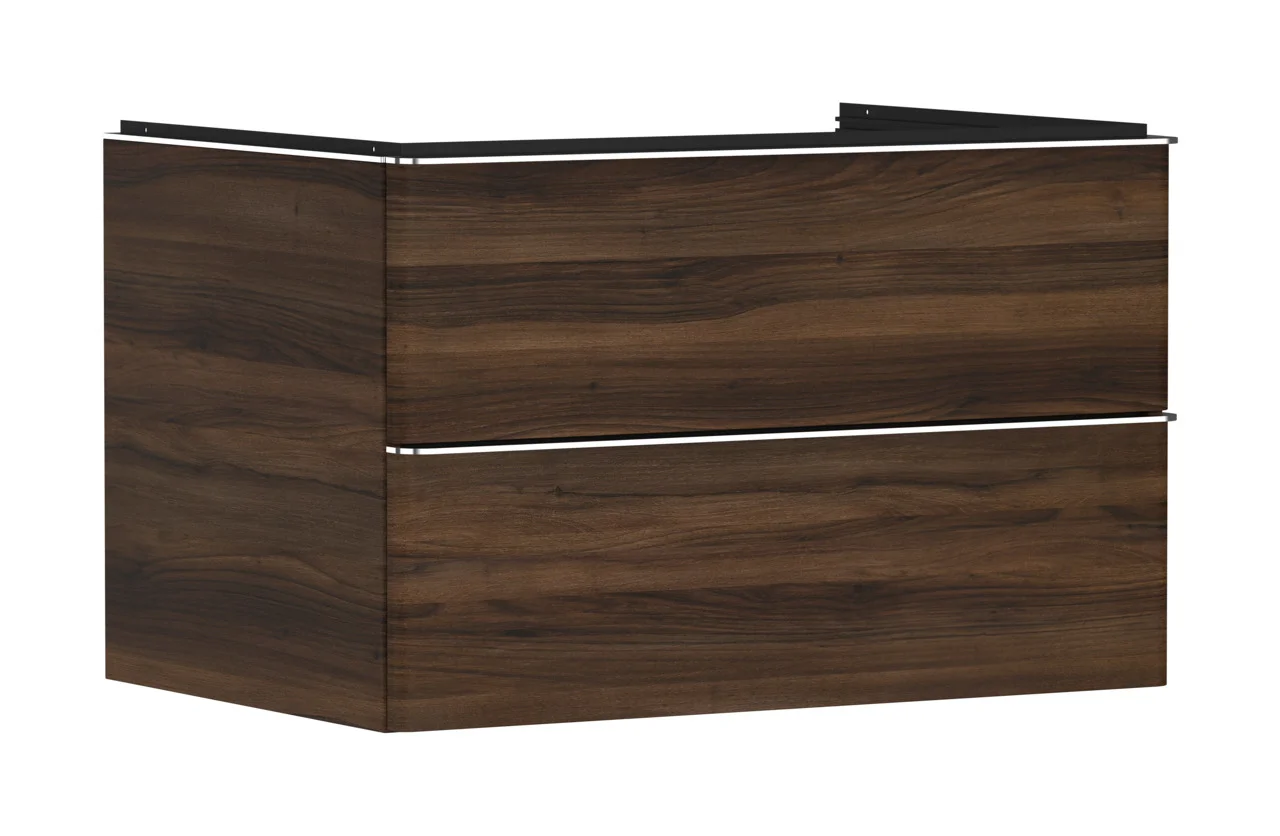 Hansgrohe Xelu Q Waschtischunterschrank Nussbaum Dunkel, 780x540 mm, 2 Schubkästen mit Griffleiste, verchromt glänzend, SoftClose, vormontiert