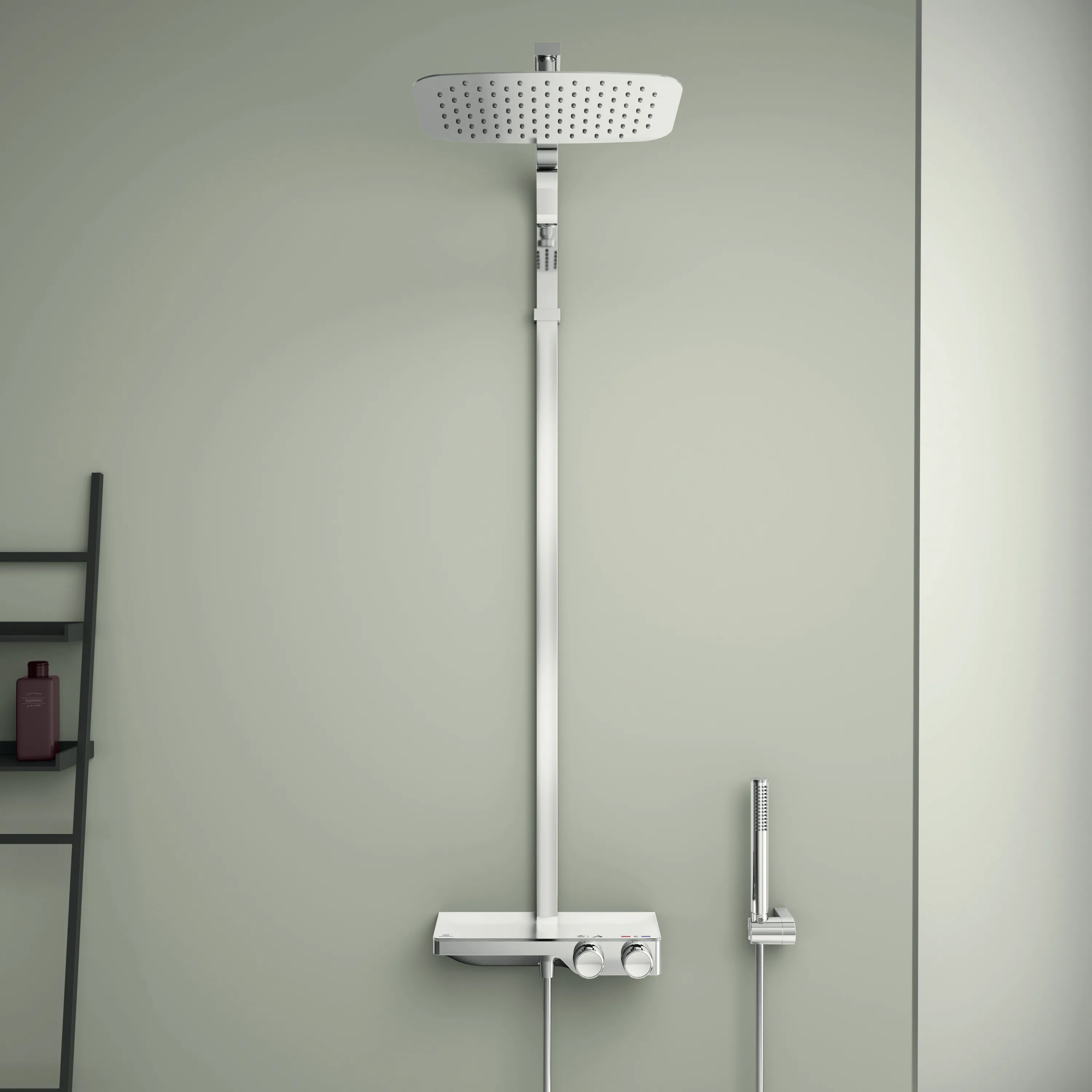 Ideal Standard Duschsystem Ceratherm S200 mit Ablage und Stick-Handbrause Chrom Ideal Standard Duschsystem Ceratherm S200 mit Ablage und Stick-Handbrause Chrom