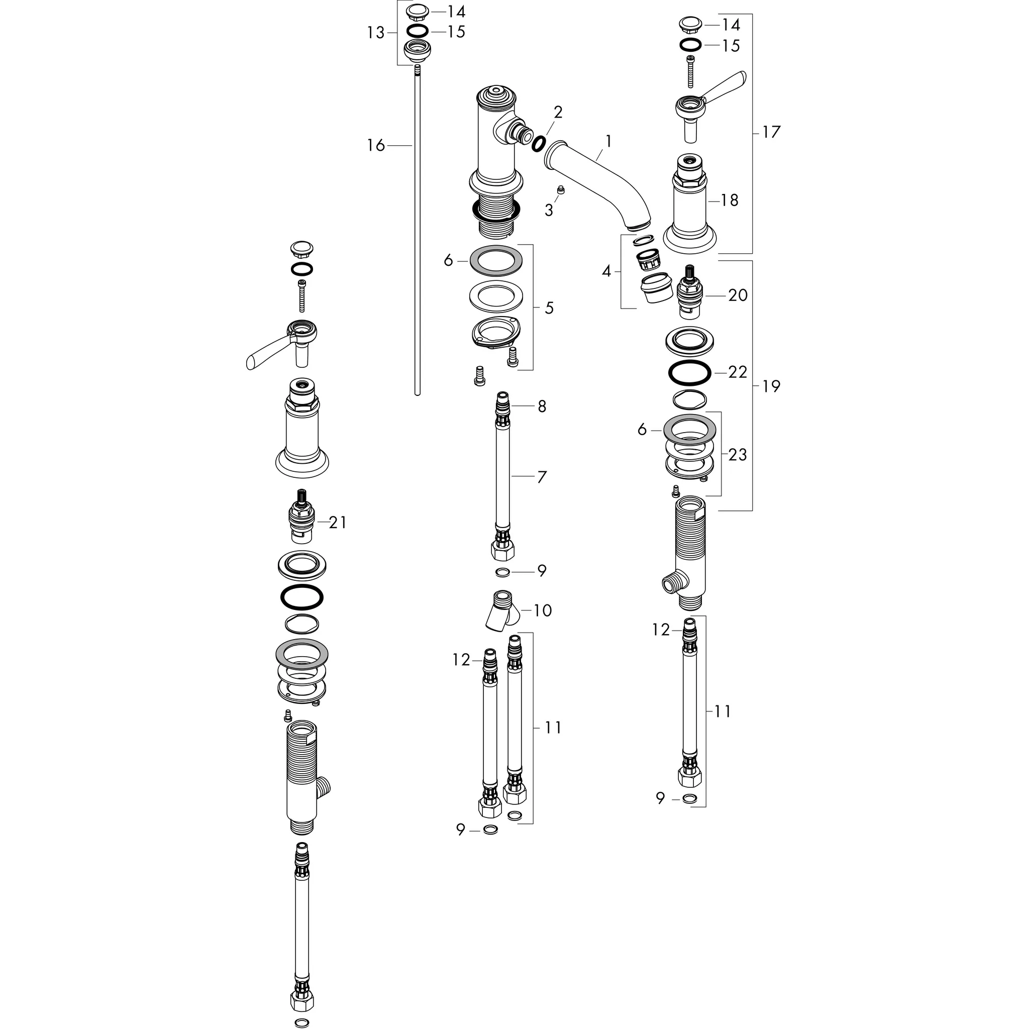3-Loch Waschtischarmatur 30 Axor Montreux Hebelgriff chrom