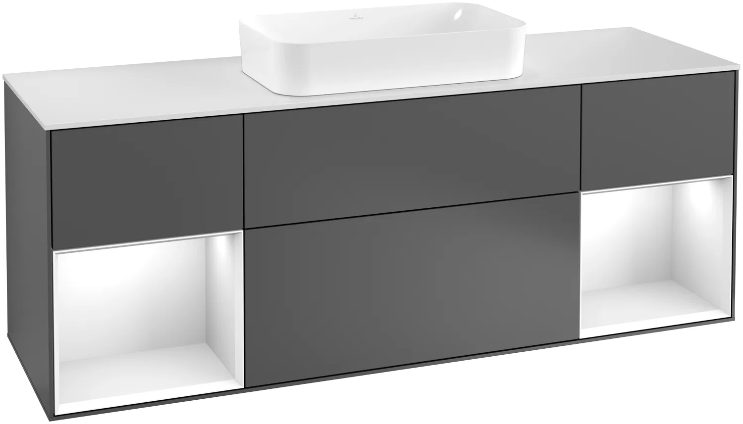 Villeroy & Boch Waschtischunterschrank „Finion“ für Schrankwaschtisch 160 × 60,3 × 50,1 cm 4 Schubladen, für Waschtischposition mittig, inkl. Beleuchtung mittig