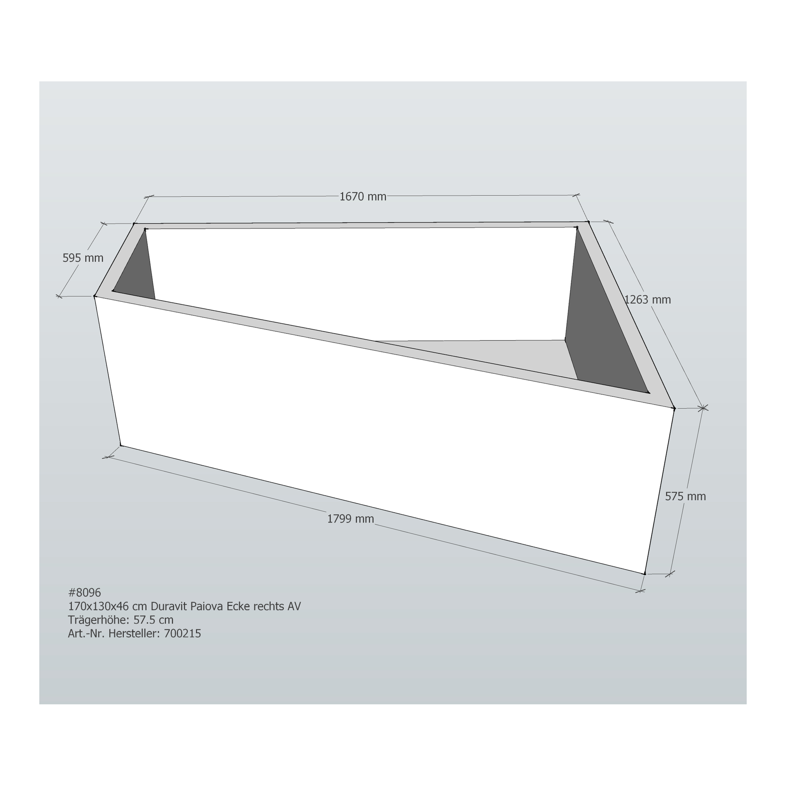 Badewannenträger für Duravit Paiova Ecke rechts rechts 170 × 130 × 46 cm Badewannenträger für Duravit Paiova Ecke rechts rechts 170 × 130 × 46 cm