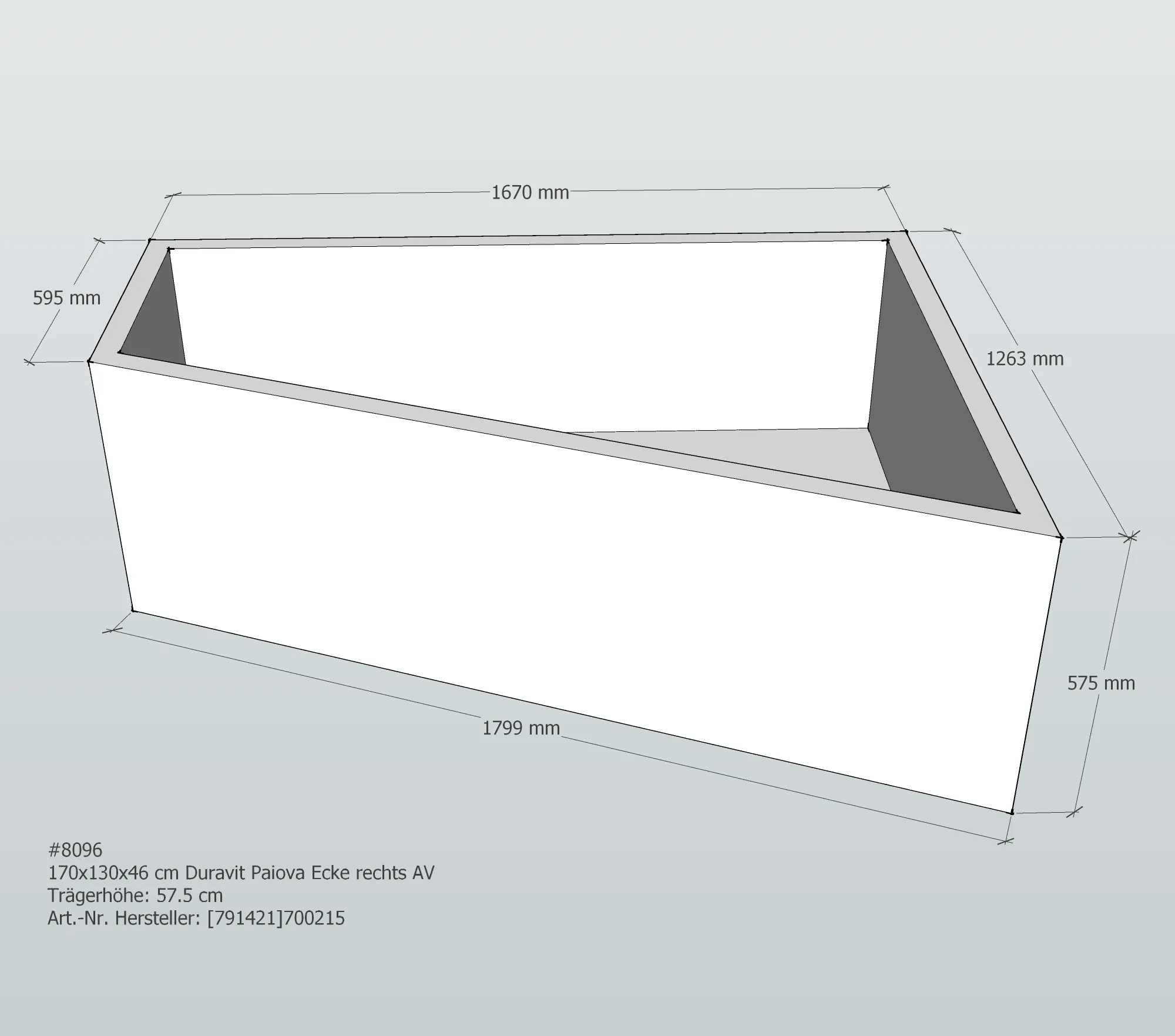 Badewannenträger für Duravit Paiova Ecke rechts rechts 170 × 130 × 46 cm Badewannenträger für Duravit Paiova Ecke rechts rechts 170 × 130 × 46 cm