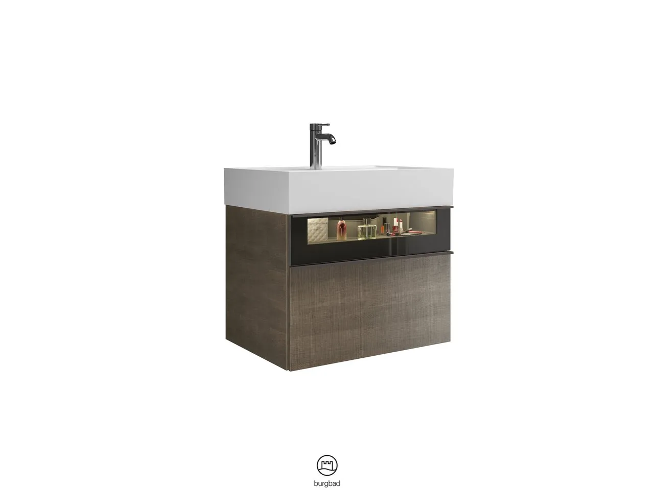 Yumo Mineralguss-Waschtisch inkl. WTU - burgbad, 470x665x610 mm, weiß mit Rauchglaseinsatz Yumo Mineralguss-Waschtisch inkl. WTU - burgbad, 470x665x610 mm, weiß mit Rauchglaseinsatz