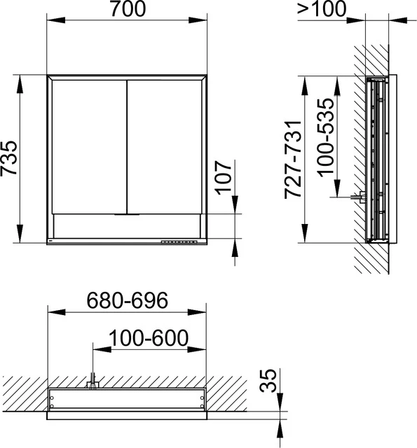 KEUCO Wandeinbau Spiegelschrank mit offenem Ablagefach „Royal Lumos“ in Silber (eloxiert), Unterputz, mit Steckdosen, ohne Spiegelheizung 700 × 735 × 130 mm KEUCO Wandeinbau Spiegelschrank mit offenem Ablagefach „Royal Lumos“ in Silber (eloxiert), Unterputz, mit Steckdosen, ohne Spiegelheizung 700 × 735 × 130 mm