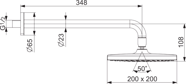 HA Kopfbrause HANSABASICJET Style 4436 1-strahlig 200x200 mm Ausladung 348 mm Chrom