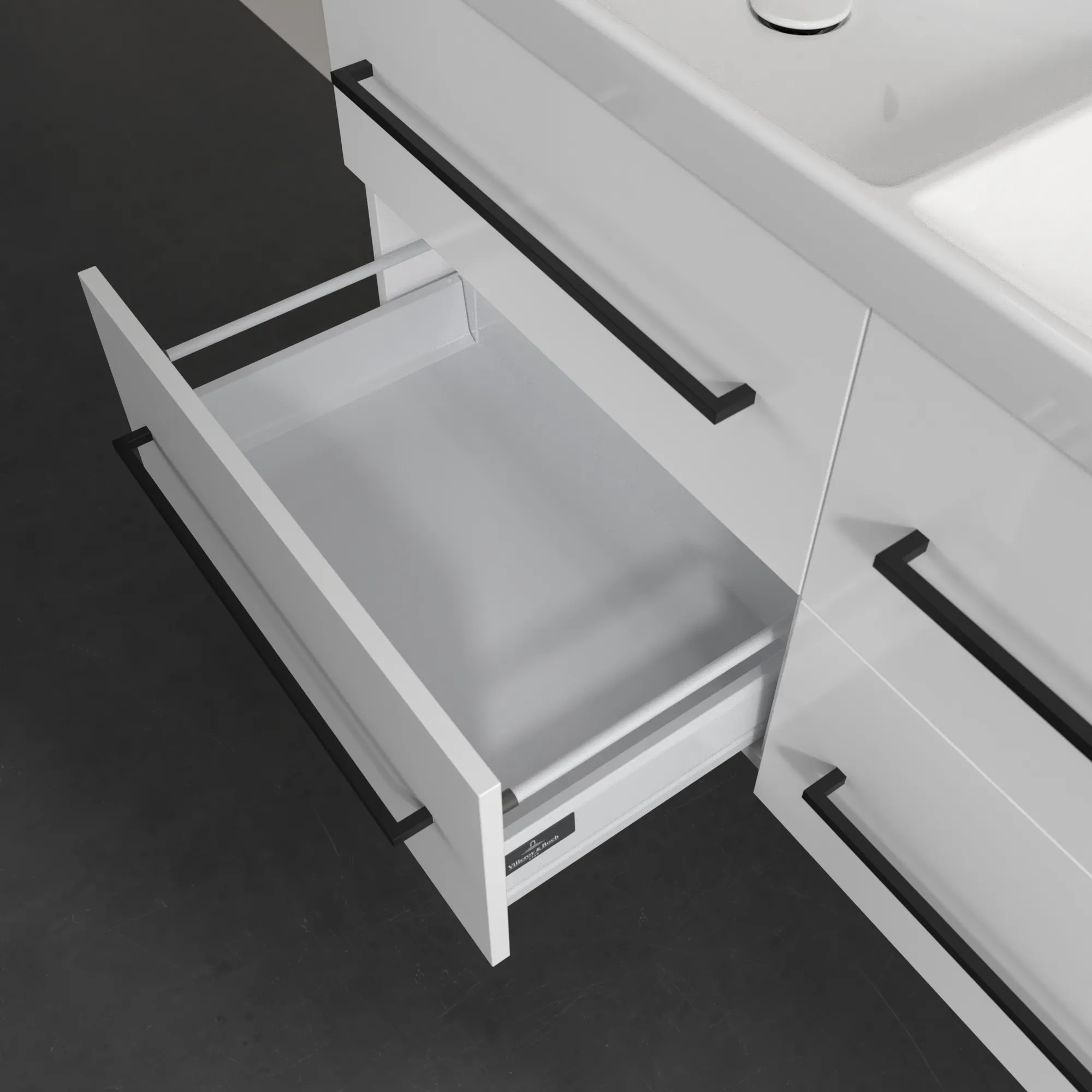 Villeroy & Boch Waschbeckenunterschrank Avento, Eckig, Brilliant White, 1180 x 514 x 452 mm, 4 Auszüge mit SoftClosing, mittige Wanneneinbauposition