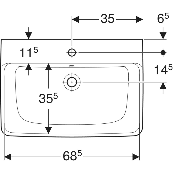 Wandwaschtisch „Renova Plan“, rechteckig 70 × 48 cm in weiß alpin
