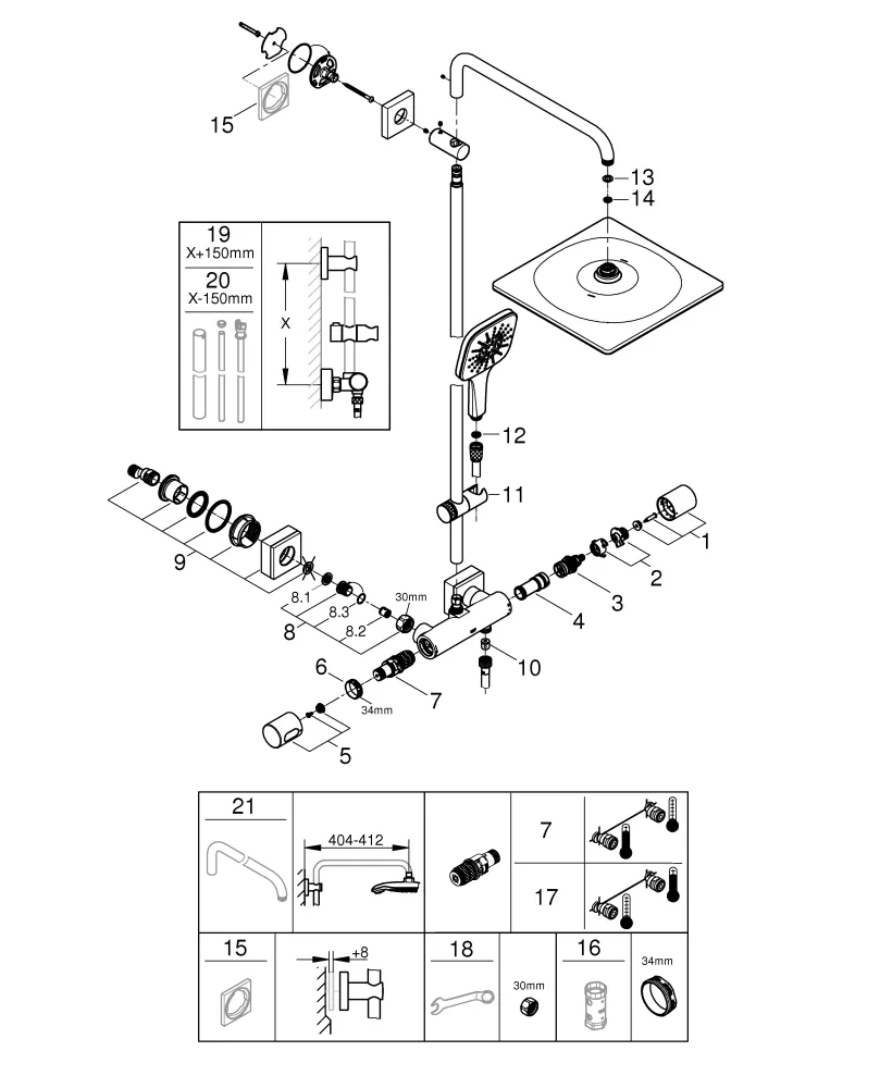 Grohe Duschsystem Rainshower SmartActive 310 Cube in cool sunrise