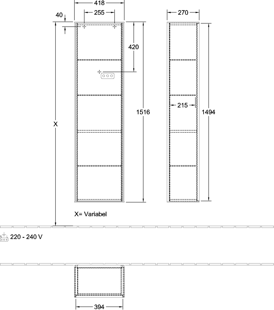 Villeroy & Boch Hochschrank Finion G49, 418x1516x270mm