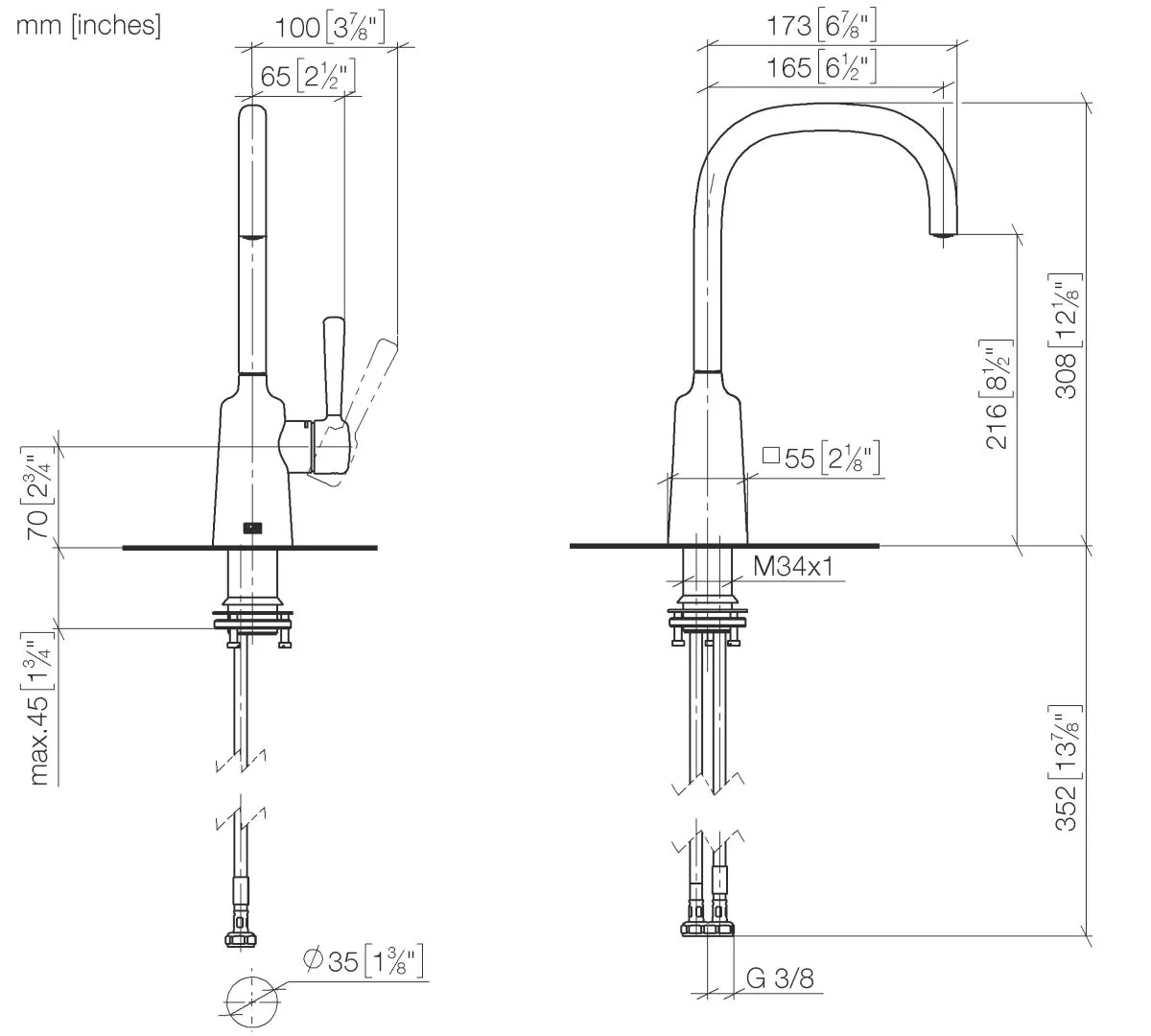 Dornbracht COYA Waschtisch-Einhandbatterie Chrom, Ausladung 165 mm, schwenkbar 360°, Armaturenhöhe 308 mm, Bohrungsdurchmesser 35 mm Dornbracht COYA Waschtisch-Einhandbatterie Chrom, Ausladung 165 mm, schwenkbar 360°, Armaturenhöhe 308 mm, Bohrungsdurchmesser 35 mm