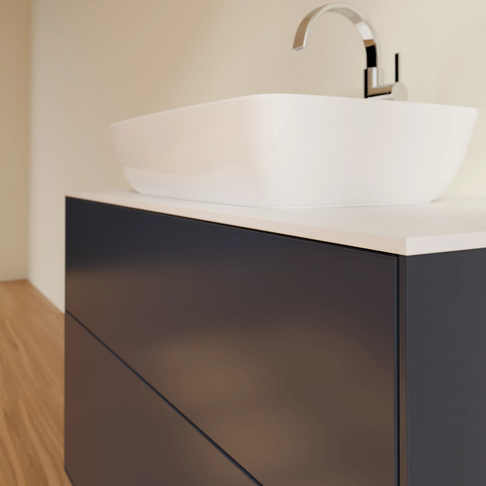 Villeroy & Boch Finion F76 Waschbeckenunterschrank, Midnight Blue Matt Lacquer / Glass White Matt Villeroy & Boch Finion F76 Waschbeckenunterschrank, Midnight Blue Matt Lacquer / Glass White Matt