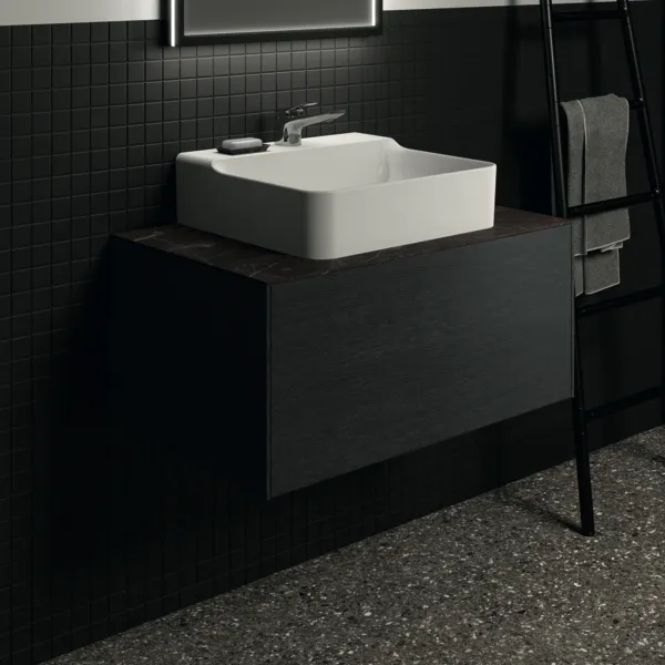 Waschtischplatte Conca, aus Keramik, 802x505x6mm, Marmor Noir Desir