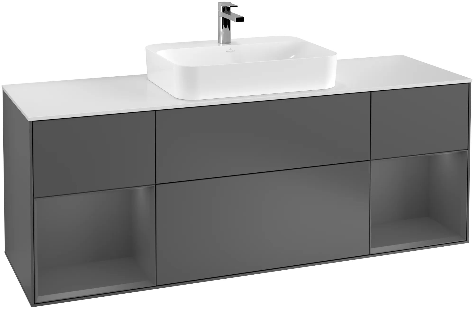 Villeroy & Boch Finion Waschbeckenunterschrank G45, 1600x603x501mm, anthrazit matt lackiert / glass white matt