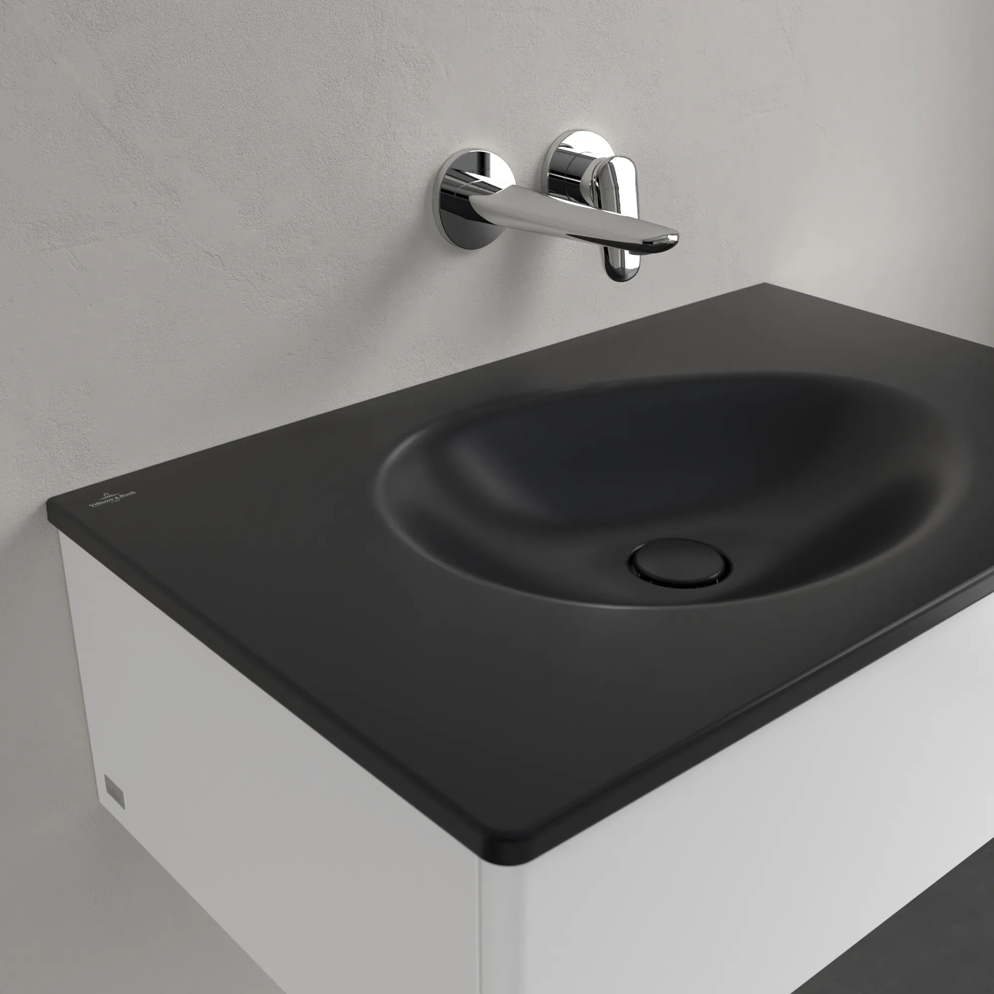 Villeroy & Boch Wandwaschtisch „Antao“ 800 × 500 × 180 mm, ohne Hahnlochbohrung, für Becken mittig in Pure Black Villeroy & Boch Wandwaschtisch „Antao“ 800 × 500 × 180 mm, ohne Hahnlochbohrung, für Becken mittig in Pure Black