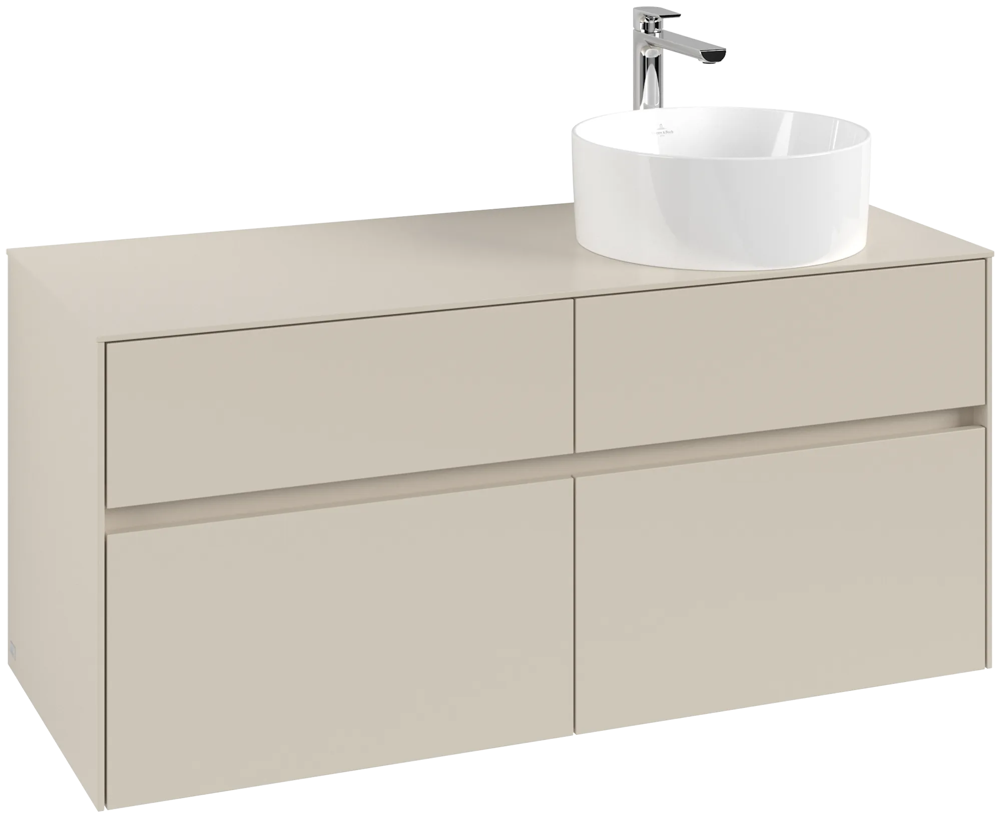 Villeroy & Boch Waschtischunterschrank „Collaro“ 1200 × 548 × 500 mm Cashmere Grey, ohne Beleuchtung, für Becken rechts