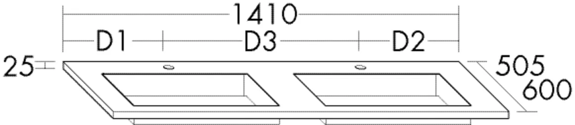 burgbad Waschbecken „Sys30“ 1450 × 545 × 65 mm, Hahnlochposition links und rechts