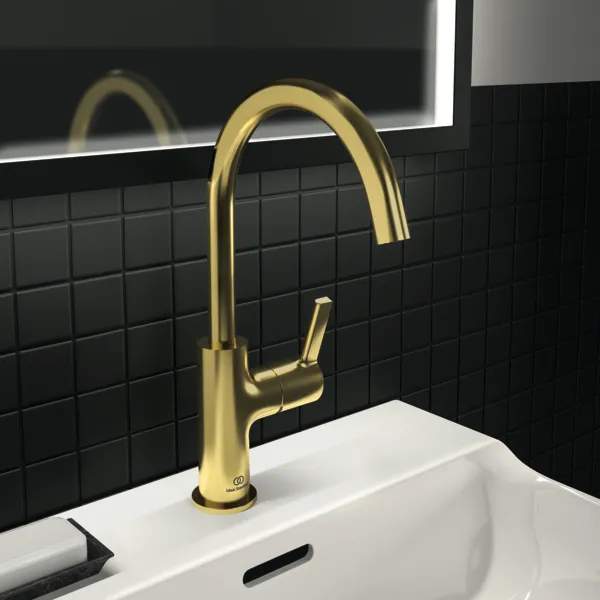 Ideal Standard Waschtischarmatur Joy, Brushed Gold, hoher Auslauf, Ausladung 169 mm, Auslaufhöhe 221 mm