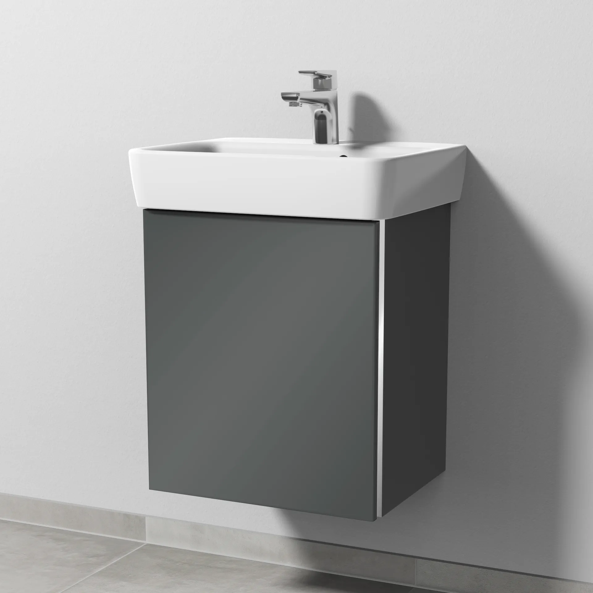 Sanipa Waschtischunterschrank „3way“ passend zu Keramik-Waschtische Renova Plan von Geberit 440 × 520 × 352 mm in Anthrazit (glanz), Anschlag links Sanipa Waschtischunterschrank „3way“ passend zu Keramik-Waschtische Renova Plan von Geberit 440 × 520 × 352 mm in Anthrazit (glanz), Anschlag links
