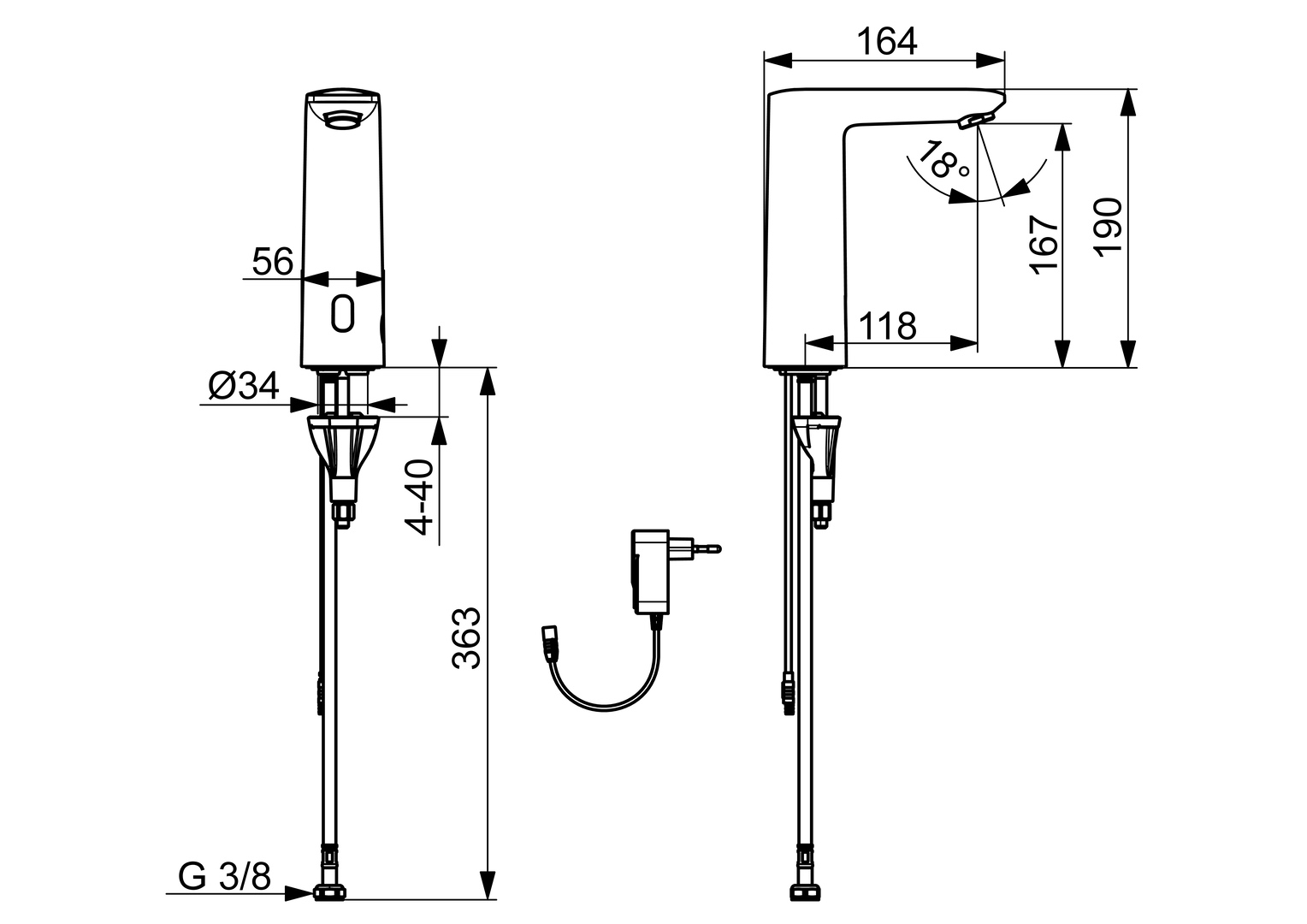 Hansa Waschtischarmatur, elektronisch „Electra“ Ausladung 118 mm in Chrom Hansa Waschtischarmatur, elektronisch „Electra“ Ausladung 118 mm in Chrom