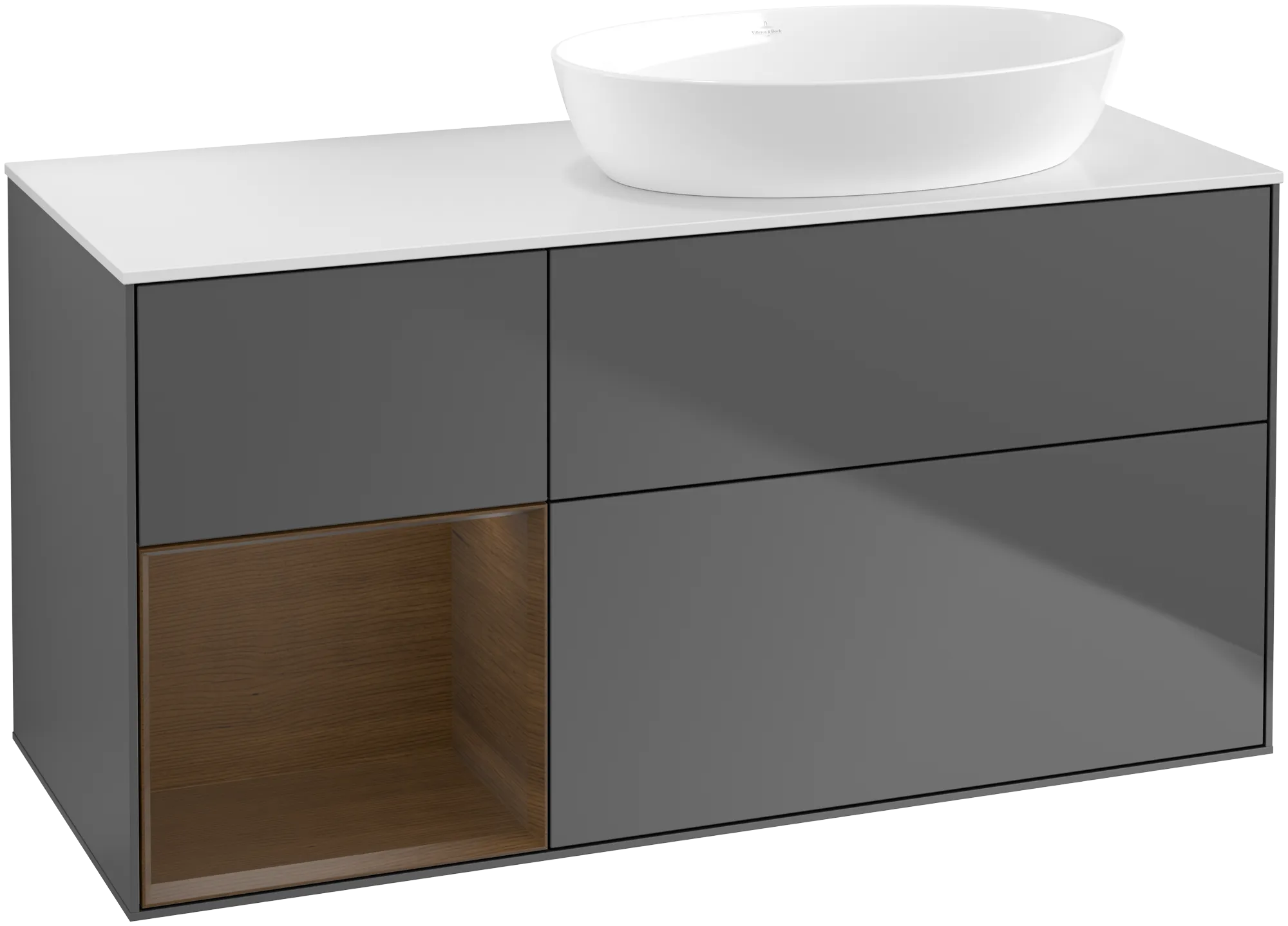 Villeroy & Boch Finion Waschbeckenunterschrank FA4, 1200x603x501mm, anthrazit matt Lack / Eiche massiv / Glas Weiss Matt