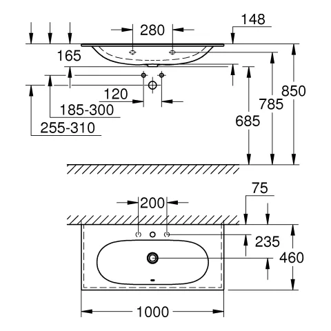 Möbelwaschtisch Essence 39566_H, 100 cm, wandhängend, 1000 x 460 mm, aus Sanitärkeramik, PureGuard Hygieneoberfläche, alpinweiß Möbelwaschtisch Essence 39566_H, 100 cm, wandhängend, 1000 x 460 mm, aus Sanitärkeramik, PureGuard Hygieneoberfläche, alpinweiß