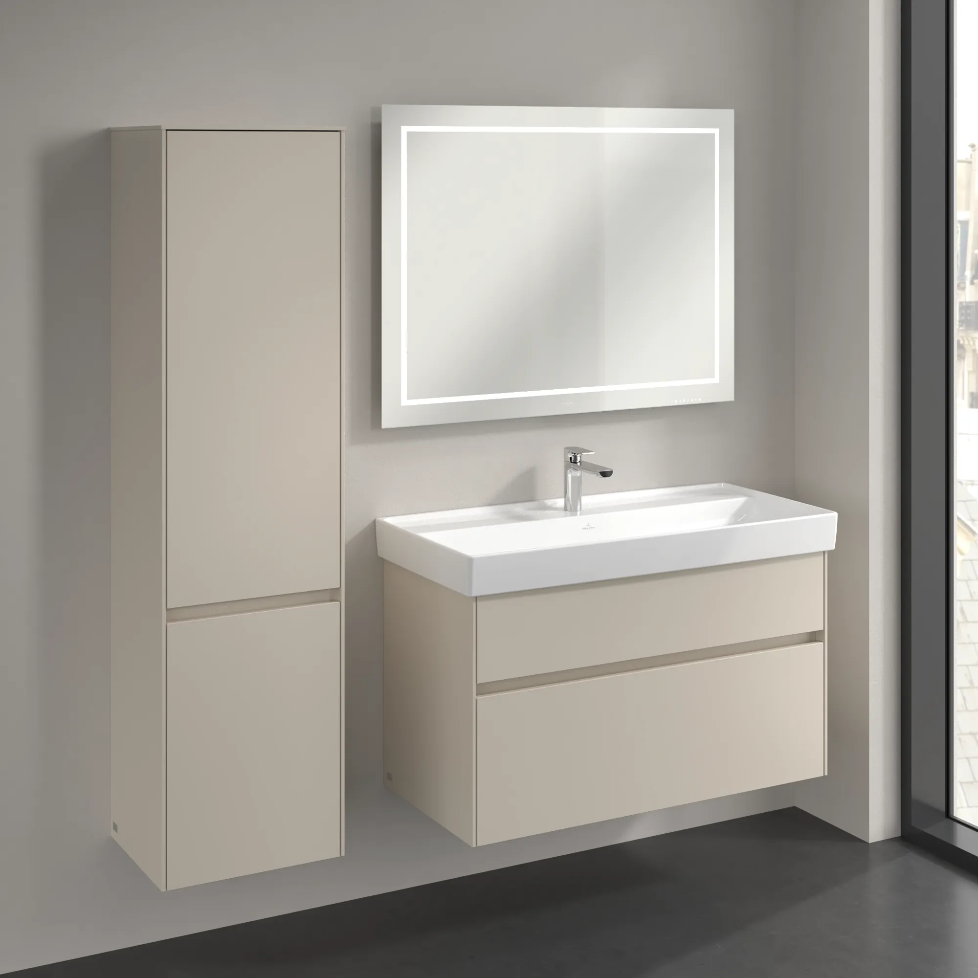 Villeroy & Boch Collaro Hochschrank C03300, 404x1538x349mm, 2 Türen, links Anschlag, Cashmere Grey