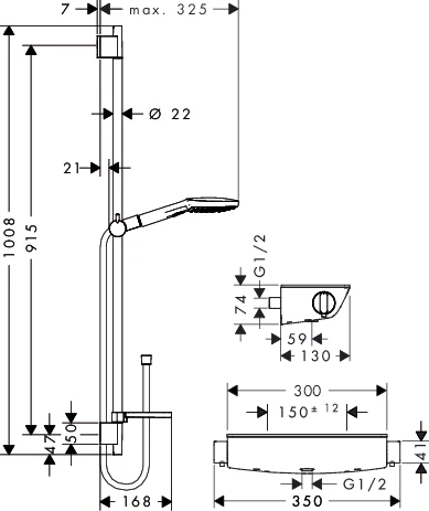 Brausenkombi Raindance Select E 120/ Therm.Brause AP Ecostat Sel.U'900mm chr.