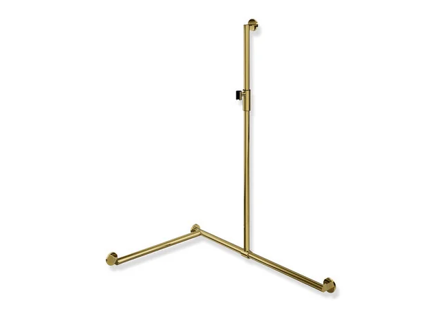 HEWI Duschhandlauf System 900, PVD-beschichtet in Gold glänzend, verschiebbare Brausehalterstange, Ausführung links, Maße: 1250 mm (senkrecht), 947 mm und 647 mm (waagerecht)