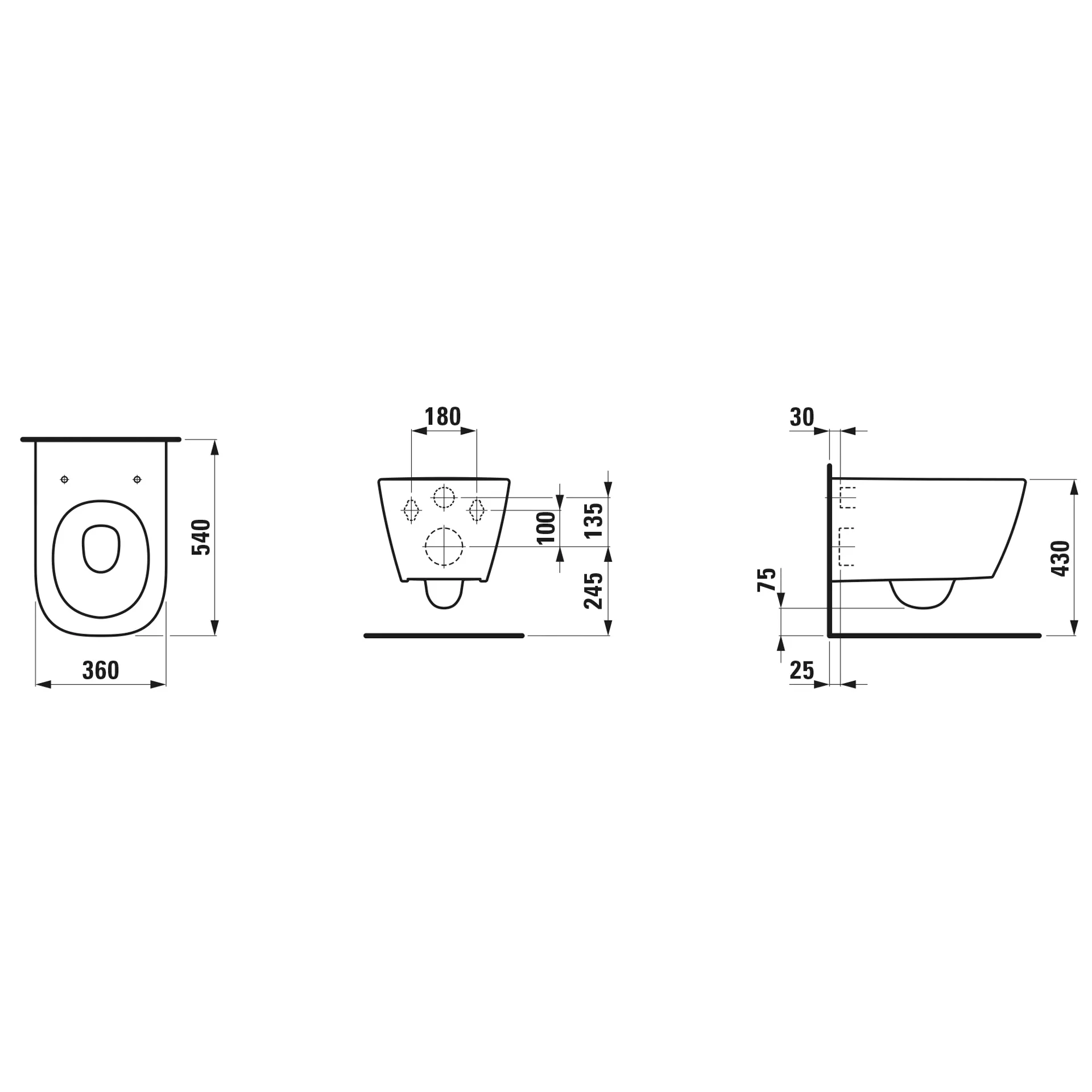Laufen Wand-Tiefspül-WC mit Silent Flush „Meda“ 360 × 355 × 540 mm in Weiß, ohne Spülrand