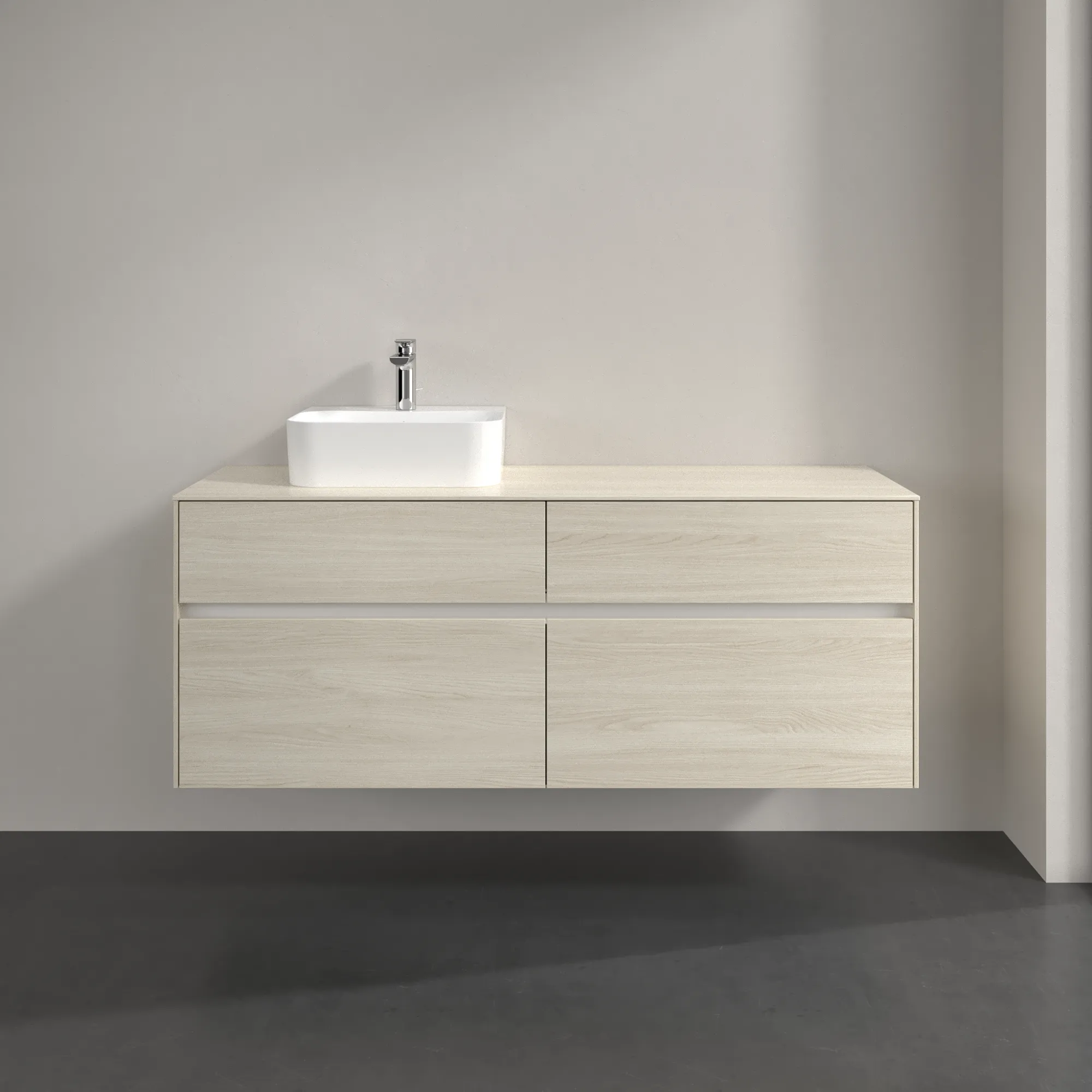 Villeroy & Boch Waschtischunterschrank „Collaro“ 1400 × 548 × 500 mm White Oak, mit Beleuchtung, für Becken links Villeroy & Boch Waschtischunterschrank „Collaro“ 1400 × 548 × 500 mm White Oak, mit Beleuchtung, für Becken links