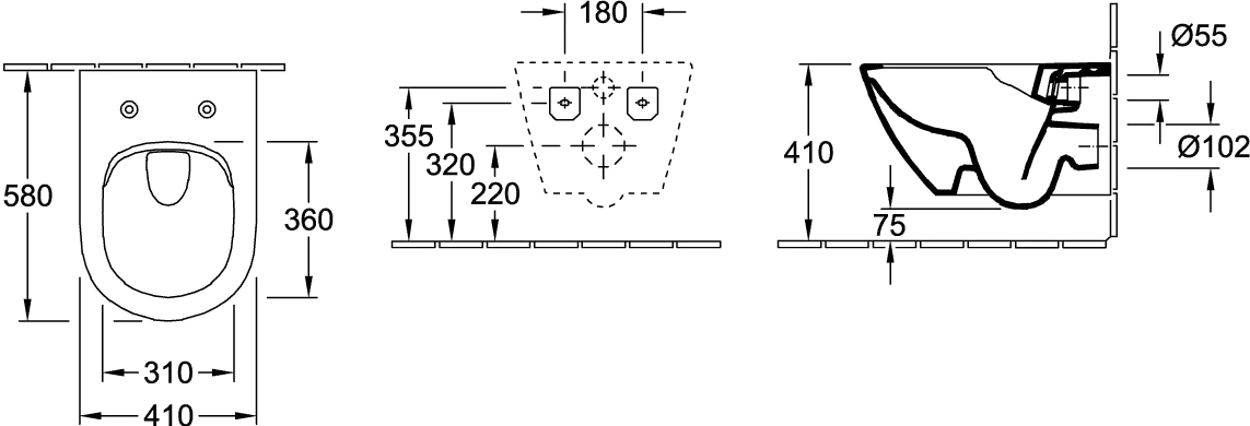 Wand-Tiefspül-WC DirectFlush „Subway 2.0“ 41 × 35 × 58 cm, ohne Spülrand, Abgang waagerecht