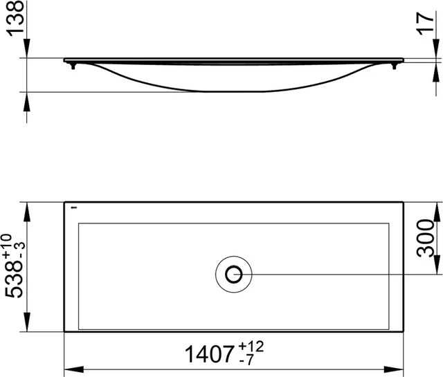 Edition 11 31160311400 Keramik-Waschtisch Edition 11 ohne Hahnlochbohrung 1407 × 17 × 538 mm weiß
