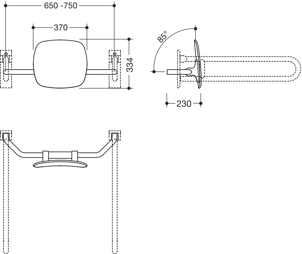 Rückenstütze, WA = 230mm SK-Griff-Montage signalweiß