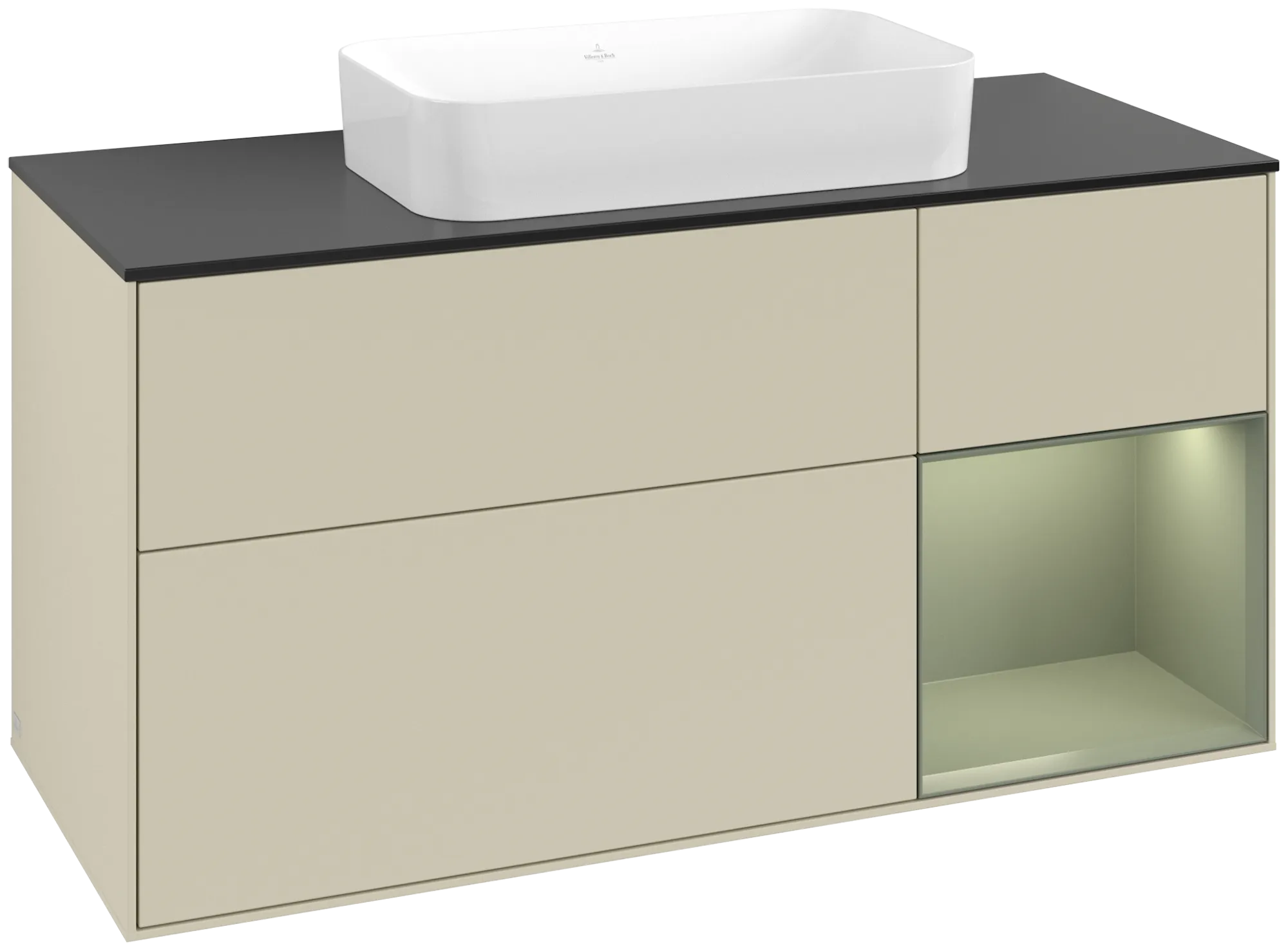 Villeroy & Boch Waschtischunterschrank „Finion“ für Schrankwaschtisch 1200 × 603 × 501 mm Silk Grey Matt Lacquer, ohne Hahnlochbohrung, für Becken mittig