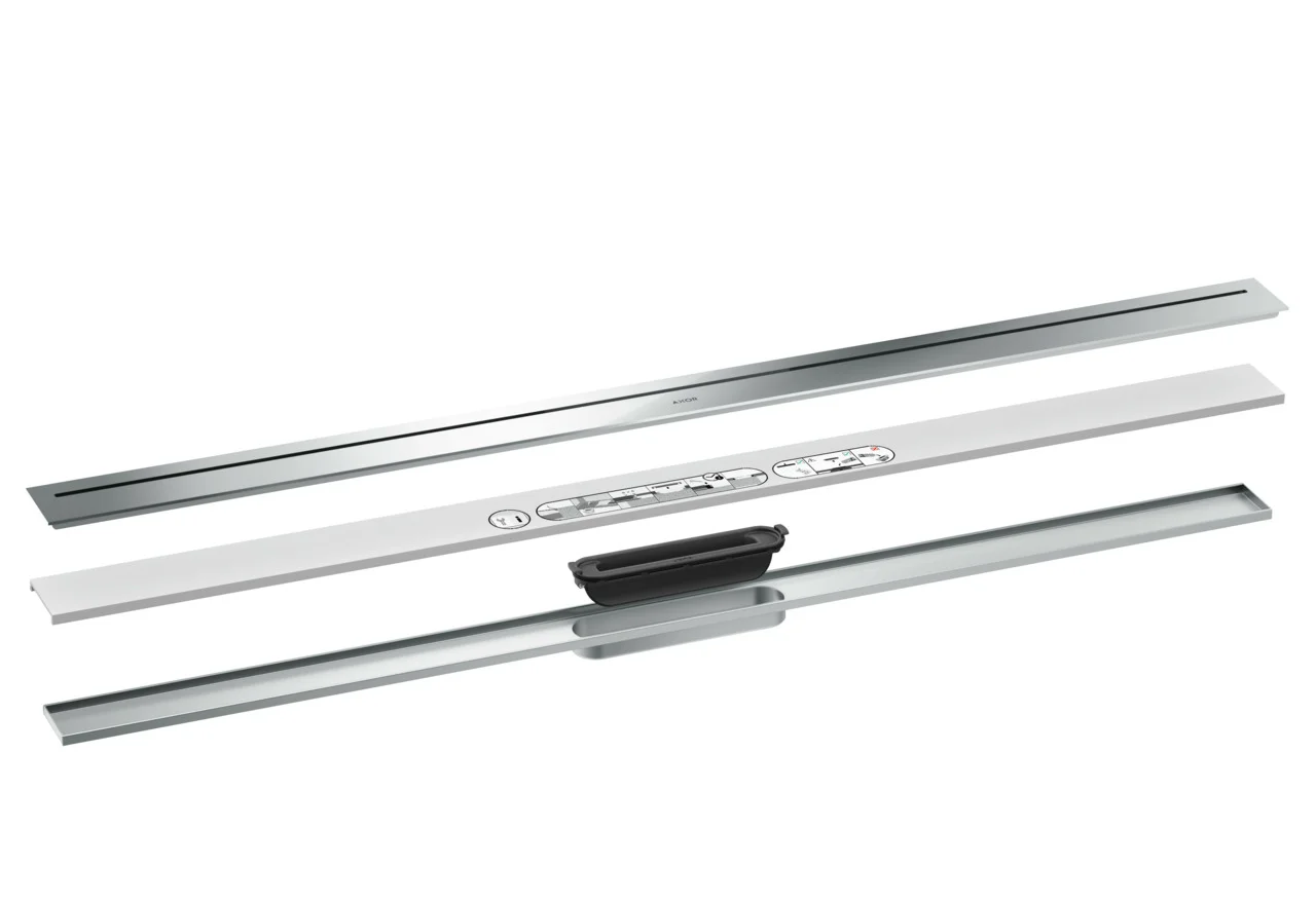 Hansgrohe AXOR Drain Fertigset Duschrinne, Chrom, 1.200 mm, höhenverstellbar bis 18 mm Fliesenstärke