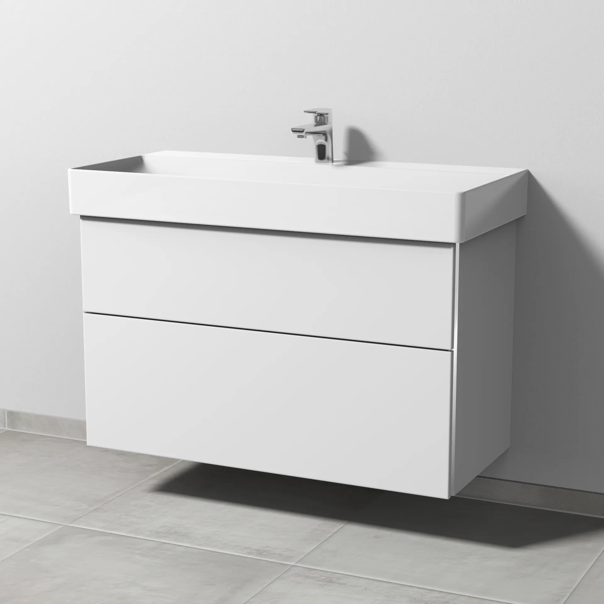 Sanipa Waschtischunterschrank „3way“ passend zu Keramik-Waschtische Dura Square von Duravit 950 × 588 × 447 mm in Weiß-Soft