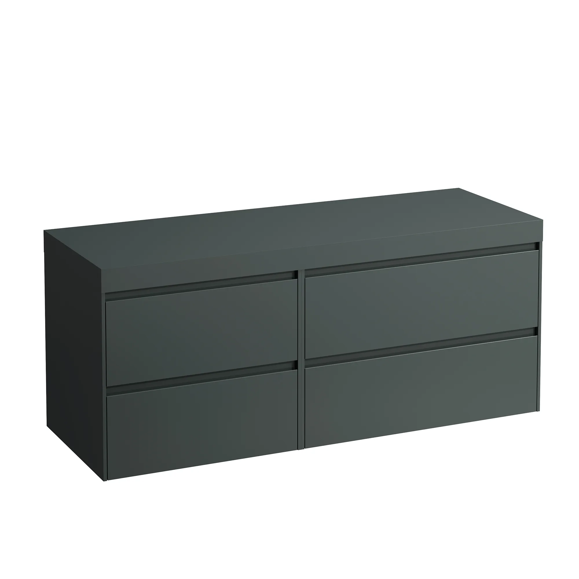 Waschtischunterbau+Waschtischplatte (MODULAR SYSTEM) LANI 495x1370x580 ohne Ausschnitt Abdeckplatte 65 mm (Farbe: .266 verkehrsgrau), mit 4 Schubladen (800 mm rechts + 600 mm links) integrierter Griffleiste Vollauszug und Soft-Close weiß matt