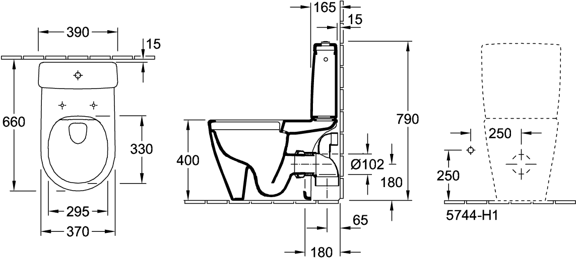 Villeroy & Boch Avento Tiefspül-WC spülrandlos 370x640mm Oval bodenstehend Abgang waagerecht