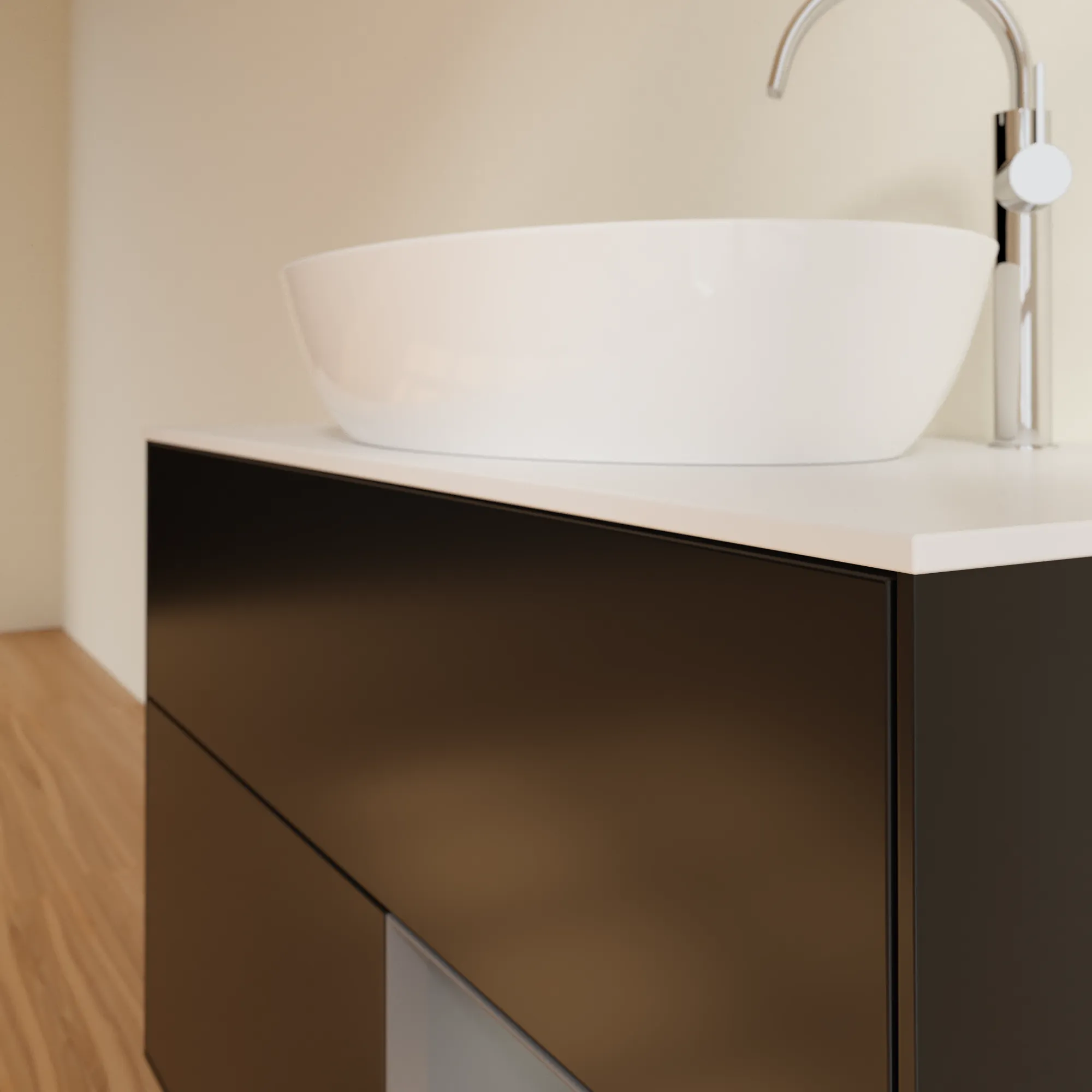 Villeroy & Boch Waschbeckenunterschrank Finion F90, 1000 x 603 x 501 mm, Black Matt Lacquer, mit Beleuchtung und SoftClosing
