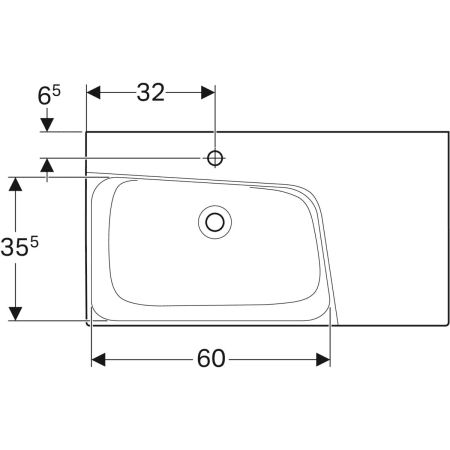 Wandwaschtisch mit Ablagefläche „Xeno2“, rechteckig, Ablagefläche rechts 90 × 48 cm mit KeraTect®