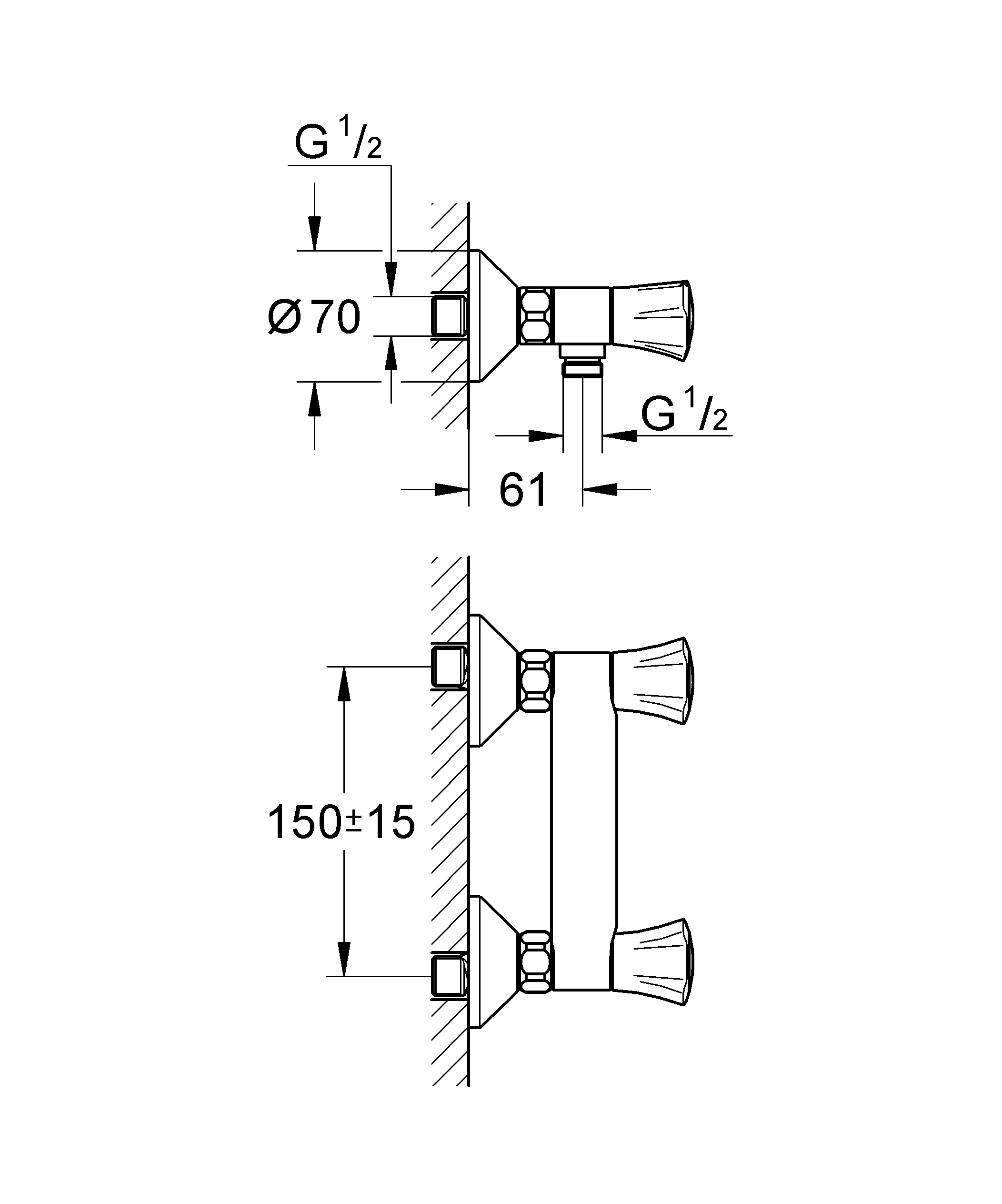 Brausebatterie Costa 26330_1, Wandmontage, eigensicher, chrom