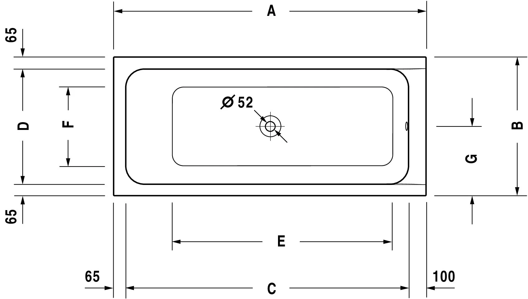 Duravit Badewanne „D-Code“ rechteck 170 × 70 cm, Mittelablauf