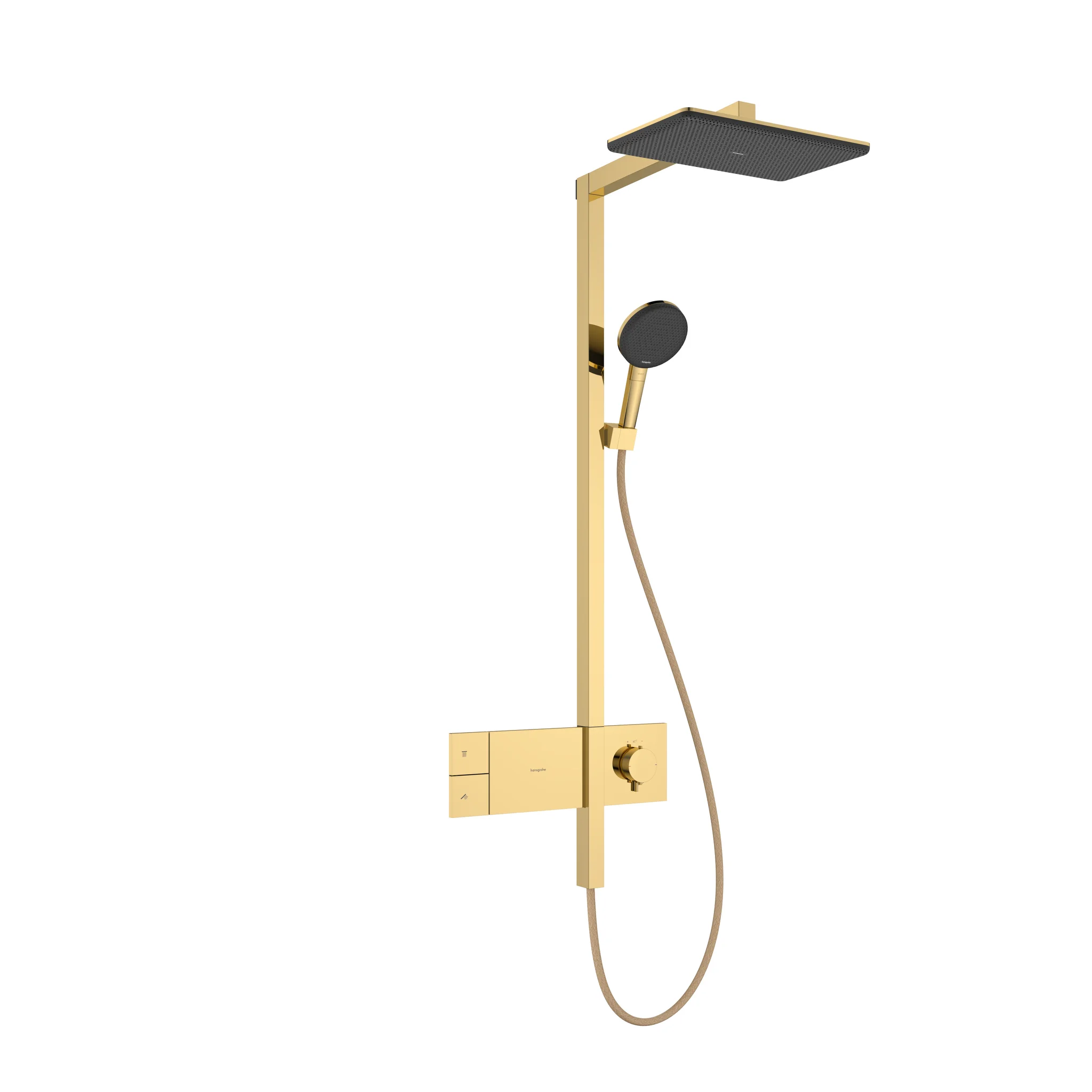 Hansgrohe Raindance Alive Q Showerpipe 210/340 1jet mit Thermostat PGO, Polished Gold Optic, 214 x 343 mm Brausekopfgröße, Aufputzinstallation