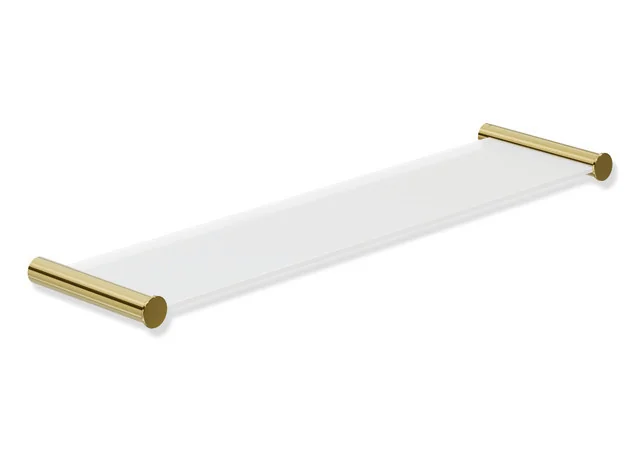 Ablage des Systems 162, Edelstahl, PVD, bestehend aus seitlichen Halteelementen und Ablagefläche aus Glas, 450 mm breit, 122 mm tief, in Farbe CK (Messing glänzend) Ablage des Systems 162, Edelstahl, PVD, bestehend aus seitlichen Halteelementen und Ablagefläche aus Glas, 450 mm breit, 122 mm tief, in Farbe CK (Messing glänzend)