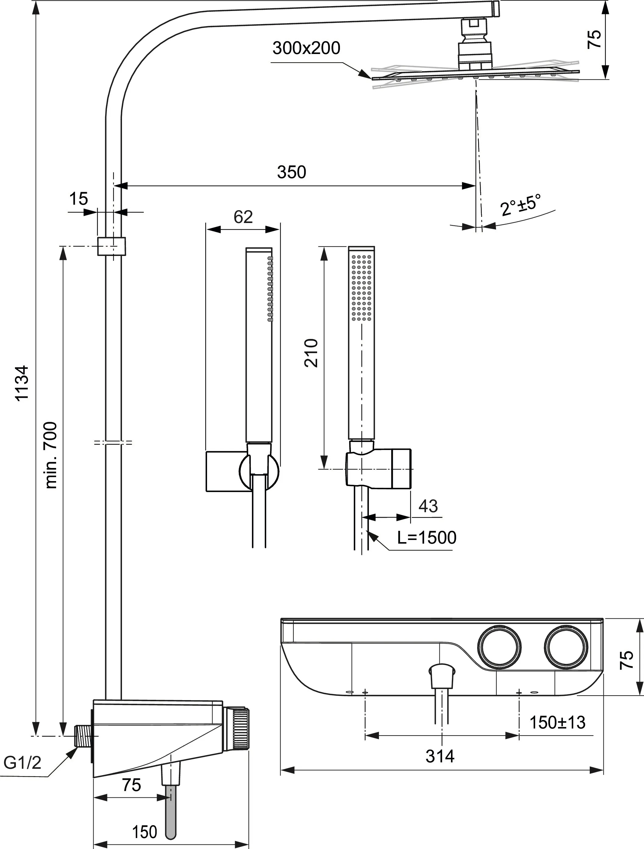 Ideal Standard Duschsystem Ceratherm S200 mit Ablage und Stick-Handbrause Chrom Ideal Standard Duschsystem Ceratherm S200 mit Ablage und Stick-Handbrause Chrom